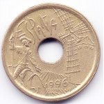 25 песет 1996 Испания - 25 pesetas 1996 Spain, из оборота