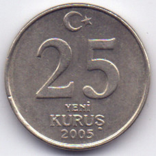 25 новых курушей 2005 Турция - 25 new kurus 2005 Turkey, из оборота