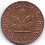 2 пфеннига 1972 Германия - 2 pfennig 1972 Germany, J, из оборота