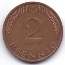 2 пфеннига 1972 Германия - 2 pfennig 1972 Germany, J, из оборота