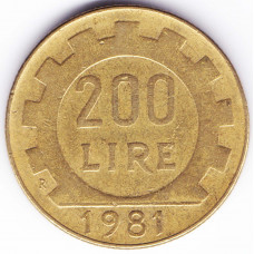 200 лир 1981 Италия - 200 lire 1981 Italy, из оборота