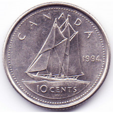 10 центов 1994 Канада - 10 cents 1994 Canada, из оборота