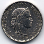 20 раппенов 1976 Швейцария - 20 rappenes 1976 Switzerland, из оборота