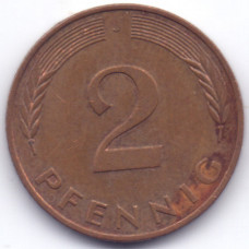 2 пфеннига 1992 Германия - 2 pfennig 1992 Germany, J, из оборота