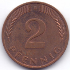 2 пфеннига 1982 Германия - 2 pfennig 1982 Germany, D, из оборота