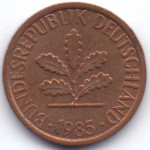 1 пфенниг 1985 Германия - 1 pfennig 1985 Germany, G, из оборота