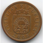 1 сантим 2008 Латвия - 1 centime 2008 Latvia, из оборота