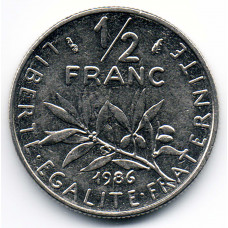 ½ франка 1986 Франция - ½ franc 1986 France, из оборота