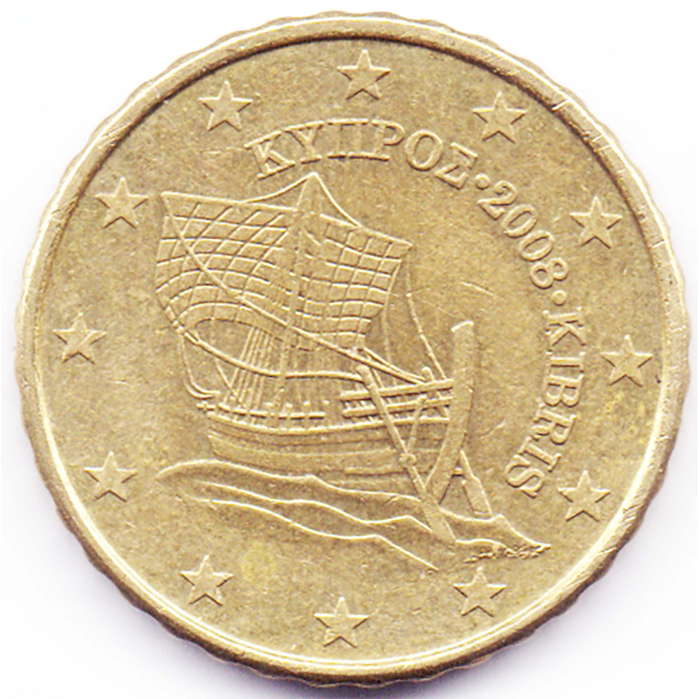 10 евроцентов 2008 года Кипр - 10 euro cents 2008 Cyprus, из оборота