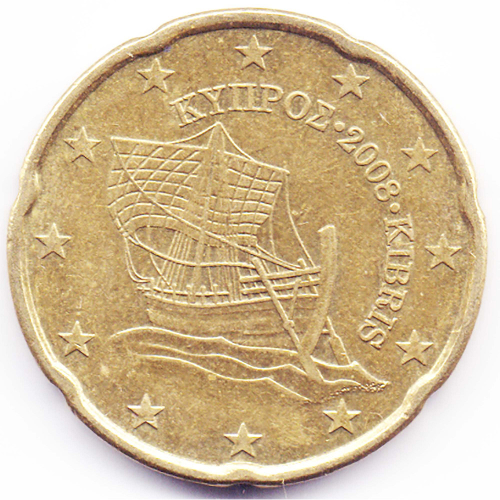 20 евроцентов 2008 года Кипр - 20 euro cents 2008 Cyprus, из оборота