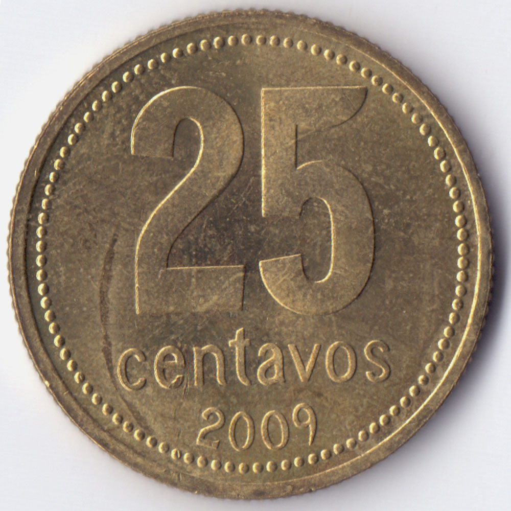 25 сентаво 2009 Аргентина - 25 centavos 2009 Argentina, из оборота