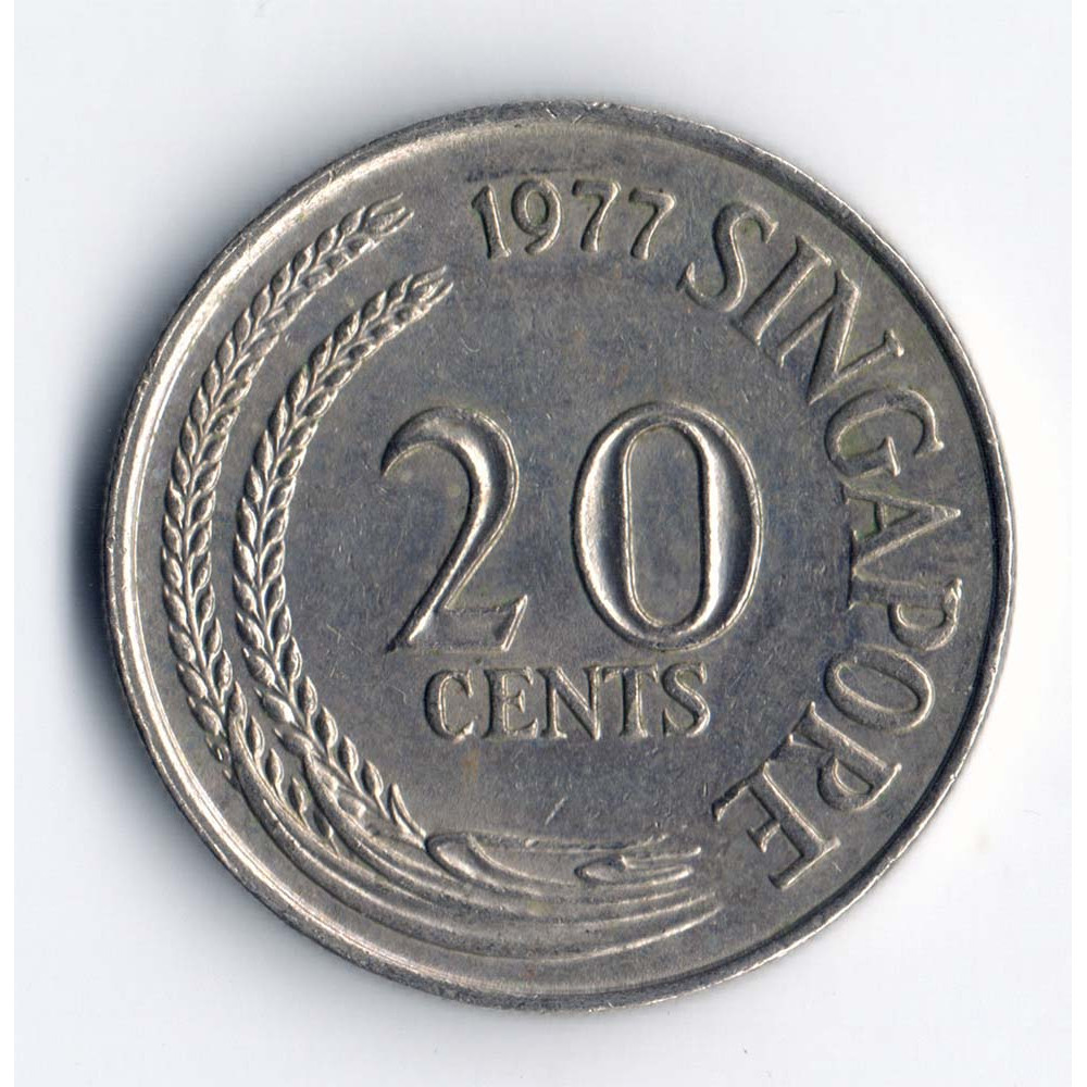 20 центов 1977 Сингапур - 20 cents 1977 Singapore, из оборота