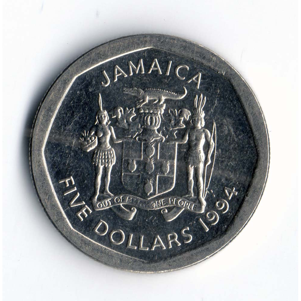 5 долларов 1994 Ямайка - 5 dollars 1994 Jamaica, из оборота