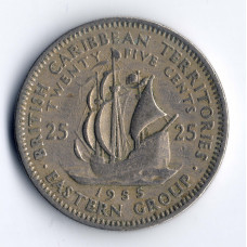 25 центов 1955 Восточно-Карибские штаты - 25 cents 1955 East Caribbean states, из оборота