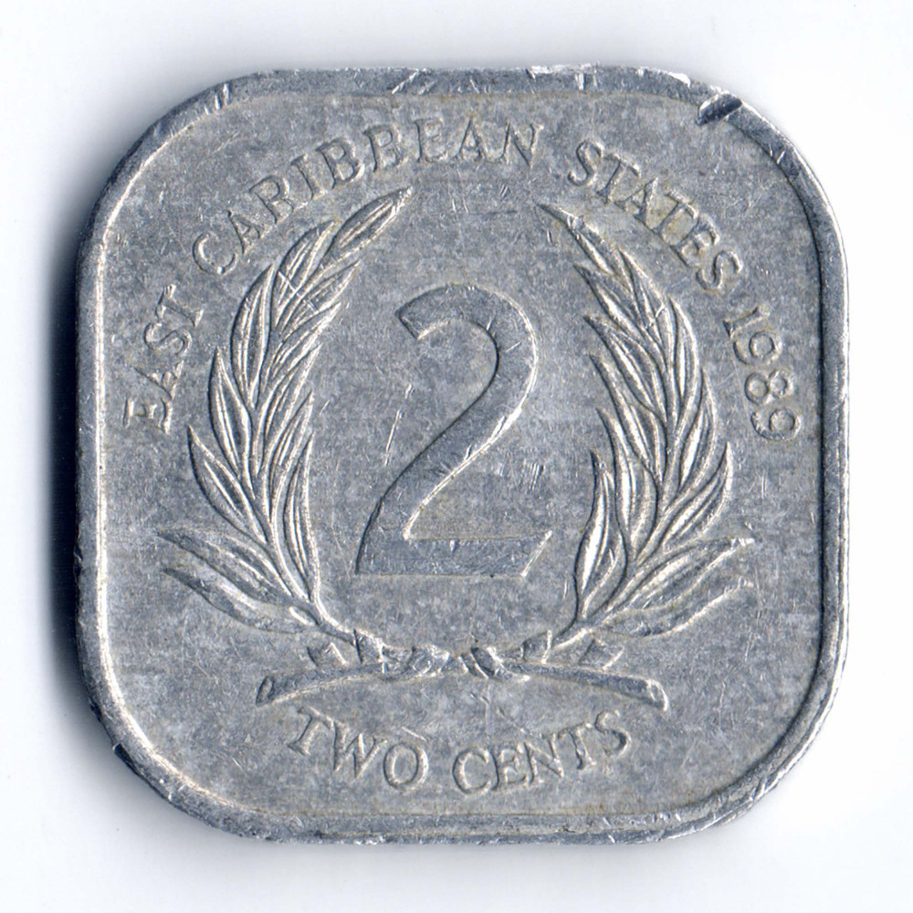2 цента 1989 Восточно-Карибские штаты - 2 cents 1989 East Caribbean states, из оборота