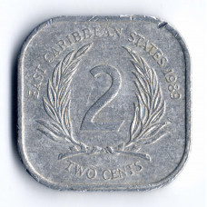 2 цента 1989 Восточно-Карибские штаты - 2 cents 1989 East Caribbean states, из оборота