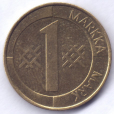 1 марка 1993 Финляндия - 1 markka 1993 Finland, из оборота