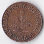 1 пфенниг 1950 Германия - 1 pfennig 1950 Germany, F
