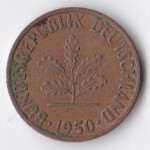 1 пфенниг 1950 Германия - 1 pfennig 1950 Germany, J