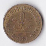5 пфеннигов 1987 Германия - 5 pfennig 1987 Germany, J