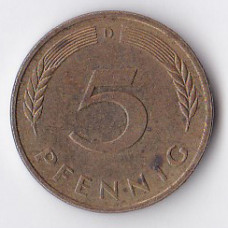 5 пфеннигов 1989 Германия - 5 pfennig 1989 Germany, D
