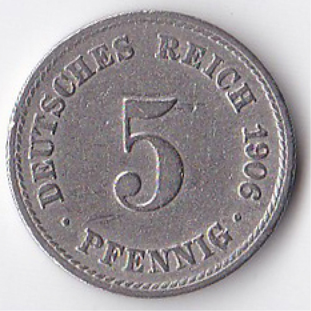 5 пфеннигов 1906 Германия - 5 pfennig 1906 Germany, A