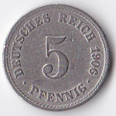 5 пфеннигов 1906 Германия - 5 pfennig 1906 Germany, A