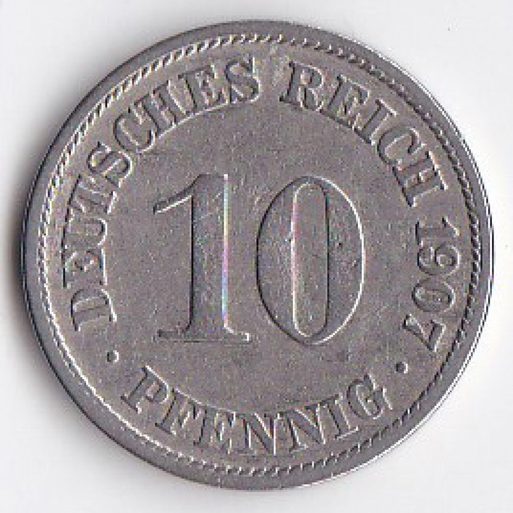10 пфеннигов 1907 Германия - 10 pfennig 1907 Germany, F
