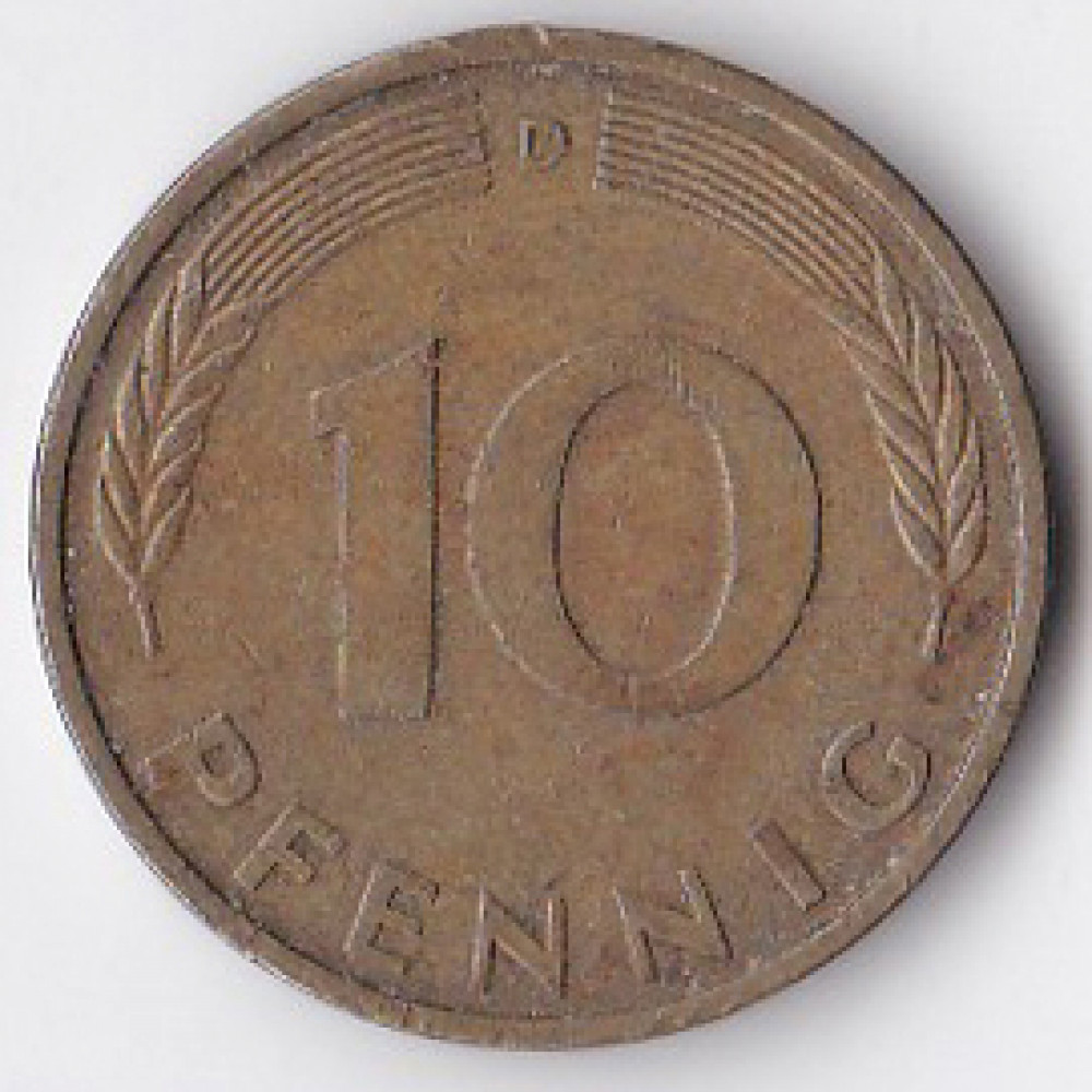 10 пфеннигов 1985 Германия - 10 pfennig 1985 Germany, D