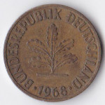 10 пфеннигов 1968 Германия - 10 pfennig 1968 Germany, D