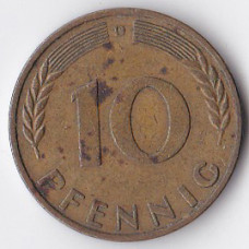 10 пфеннигов 1968 Германия - 10 pfennig 1968 Germany, D