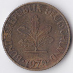 10 пфеннигов 1970 Германия - 10 pfennig 1970 Germany, J