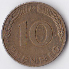 10 пфеннигов 1970 Германия - 10 pfennig 1970 Germany, J