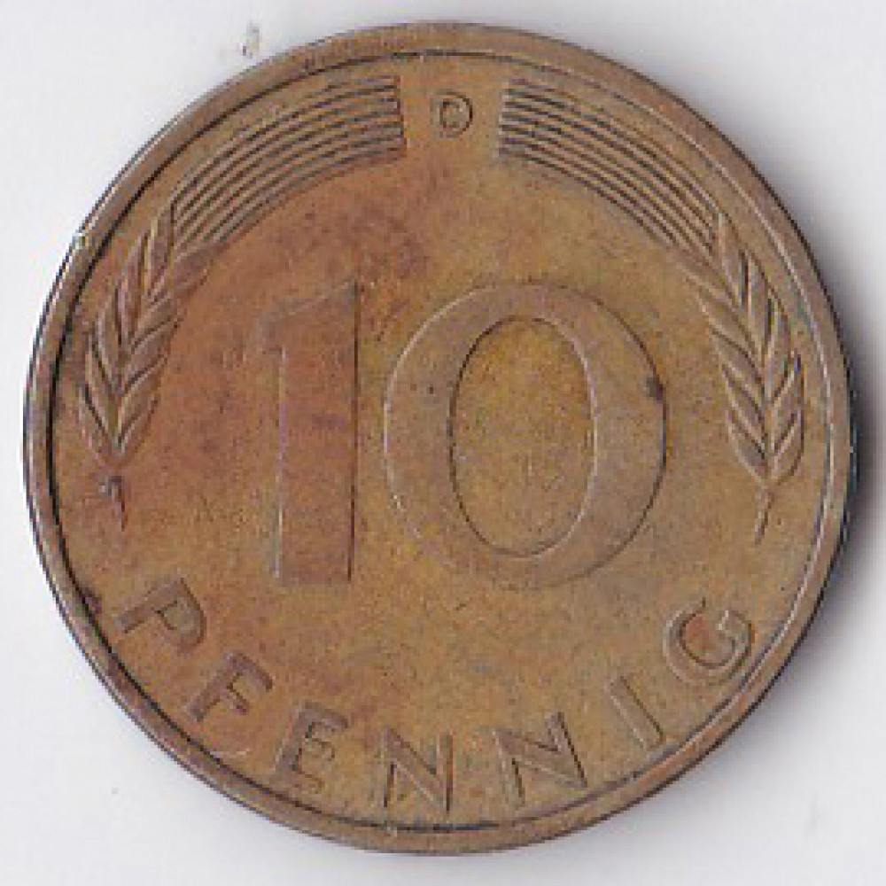 10 пфеннигов 1971 Германия - 10 pfennig 1971 Germany, D