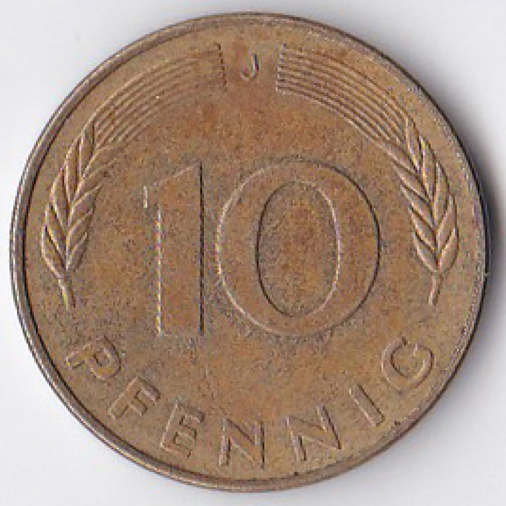 10 пфеннигов 1976 Германия - 10 pfennig 1976 Germany, J