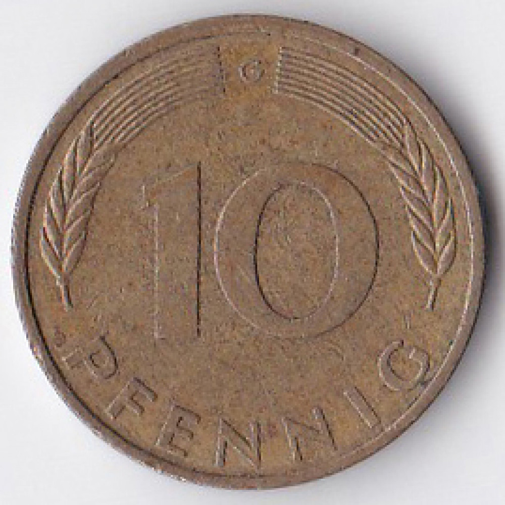 10 пфеннигов 1977 Германия - 10 pfennig 1977 Germany, G