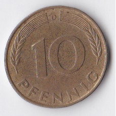 10 пфеннигов 1978 Германия - 10 pfennig 1978 Germany, D