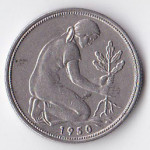 50 пфеннигов 1950 Германия - 50 pfennig 1950 Germany, J