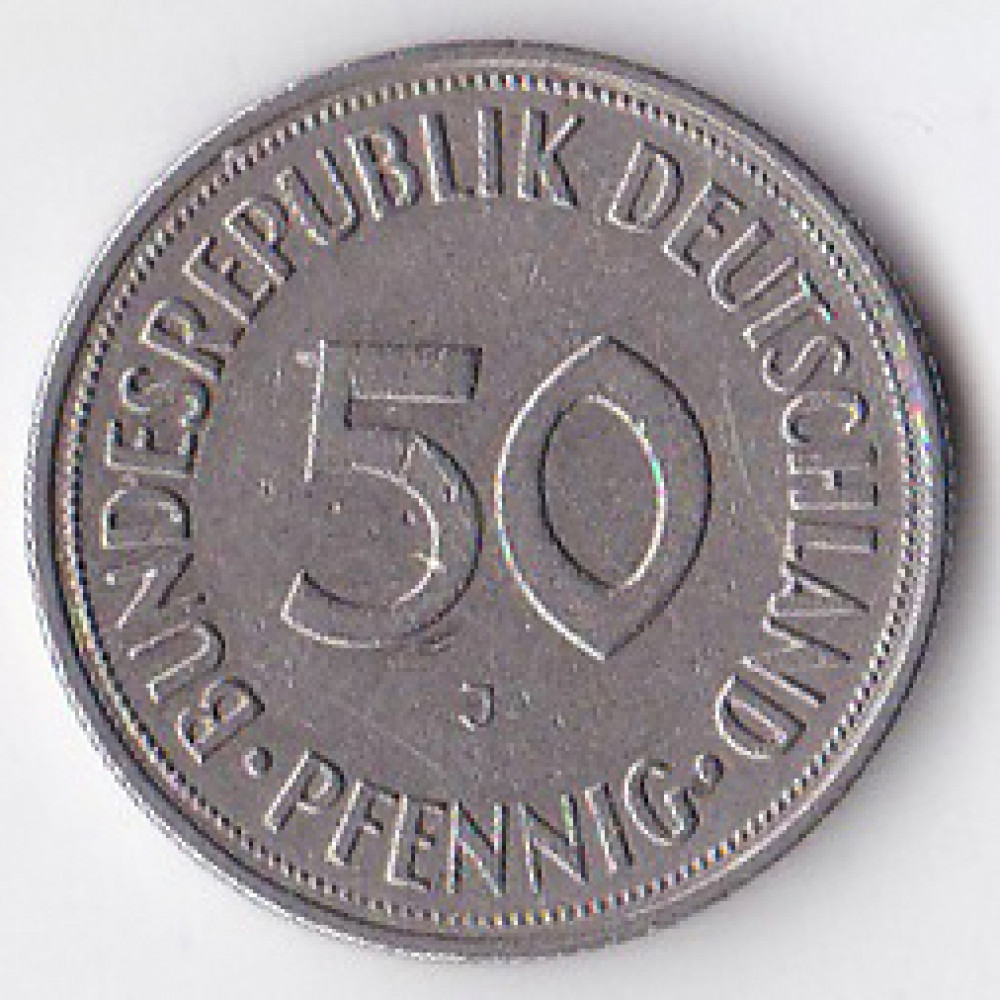 50 пфеннигов 1950 Германия - 50 pfennig 1950 Germany, J