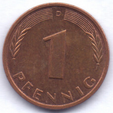 1 пфенниг 1991 Германия - 1 pfennig 1991 Germany, D, из оборота