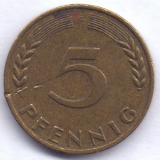 5 пфеннигов 1971 Германия - 5 pfennig 1971 Germany, F, из оборота