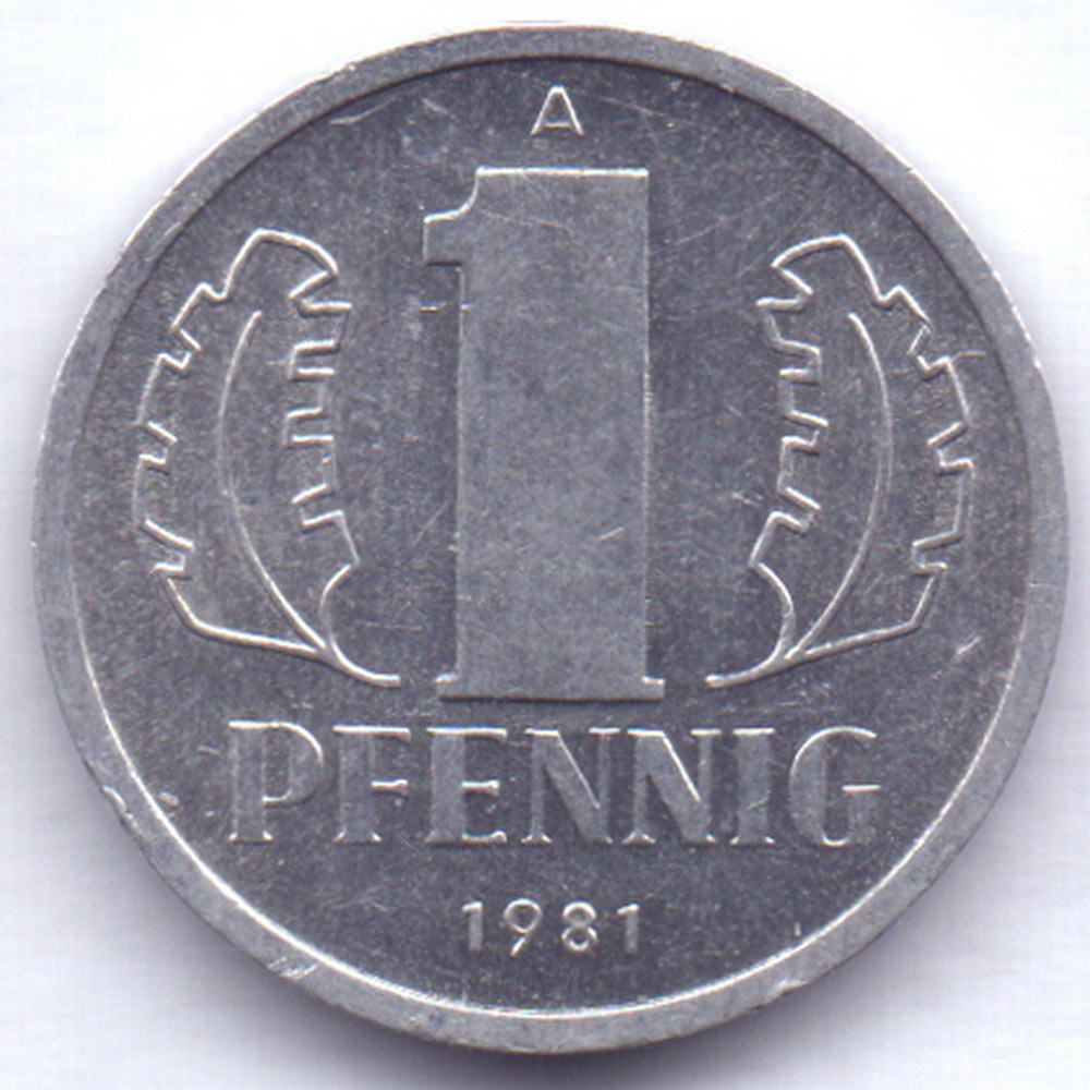 1 пфенниг 1981 Германия (ГДР) - 1 pfennig 1981 Germany (DDR), из оборота