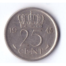 25 центов 1948 Нидерланды - 25 cents 1948 Netherlands, из оборота