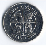 5 крон 2008 Исландия - 5 kronur 2008 Island, из оборота