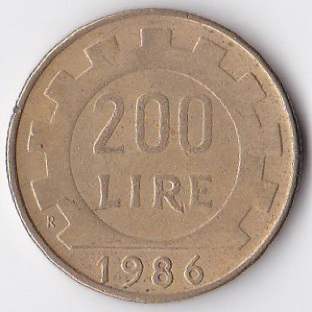 200 лир 1986 Италия - 200 lire 1986 Italy