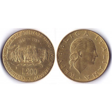 200 Lir 1989 Italia - 200 Лир 1989 Италия, 100 лет морской военной базе в Таранто