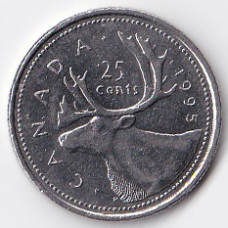 25 центов (квотер) 1995 Канада - 25 cents (quarter) 1995 Canada