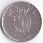 10 центов 1998 Мальта - 10 cents 1998 Malta, из оборота