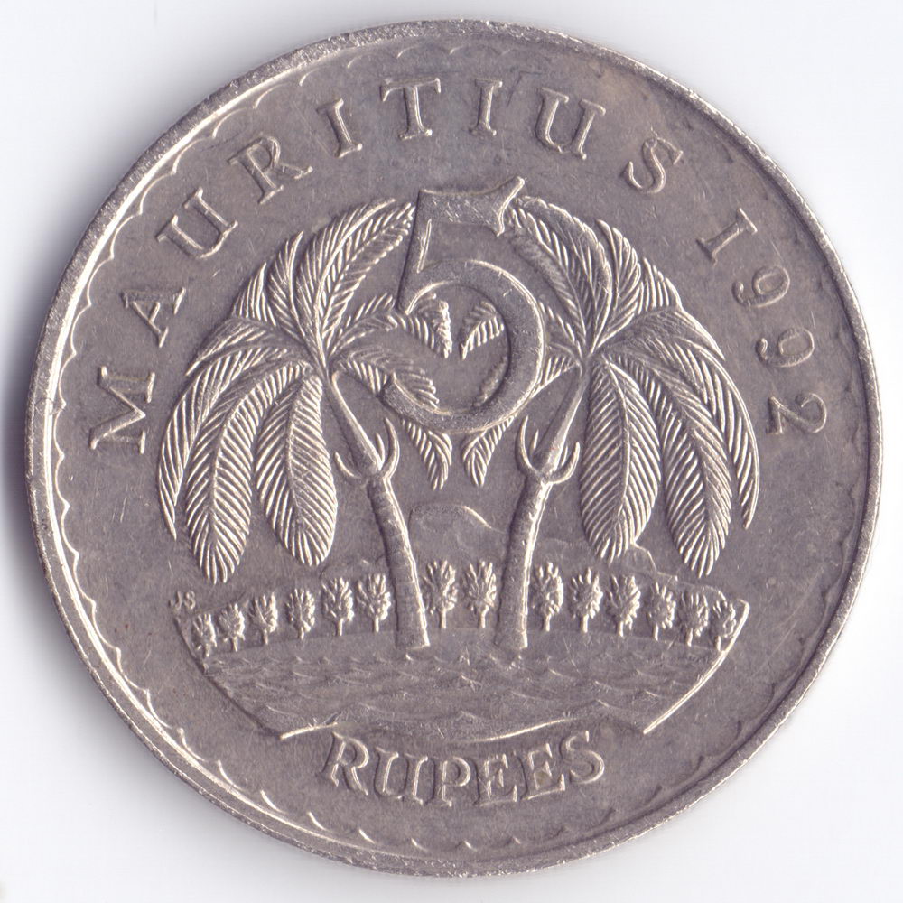 5 рупий 1992 Маврикий - 5 rupee 1992 Mauritius, из оборота