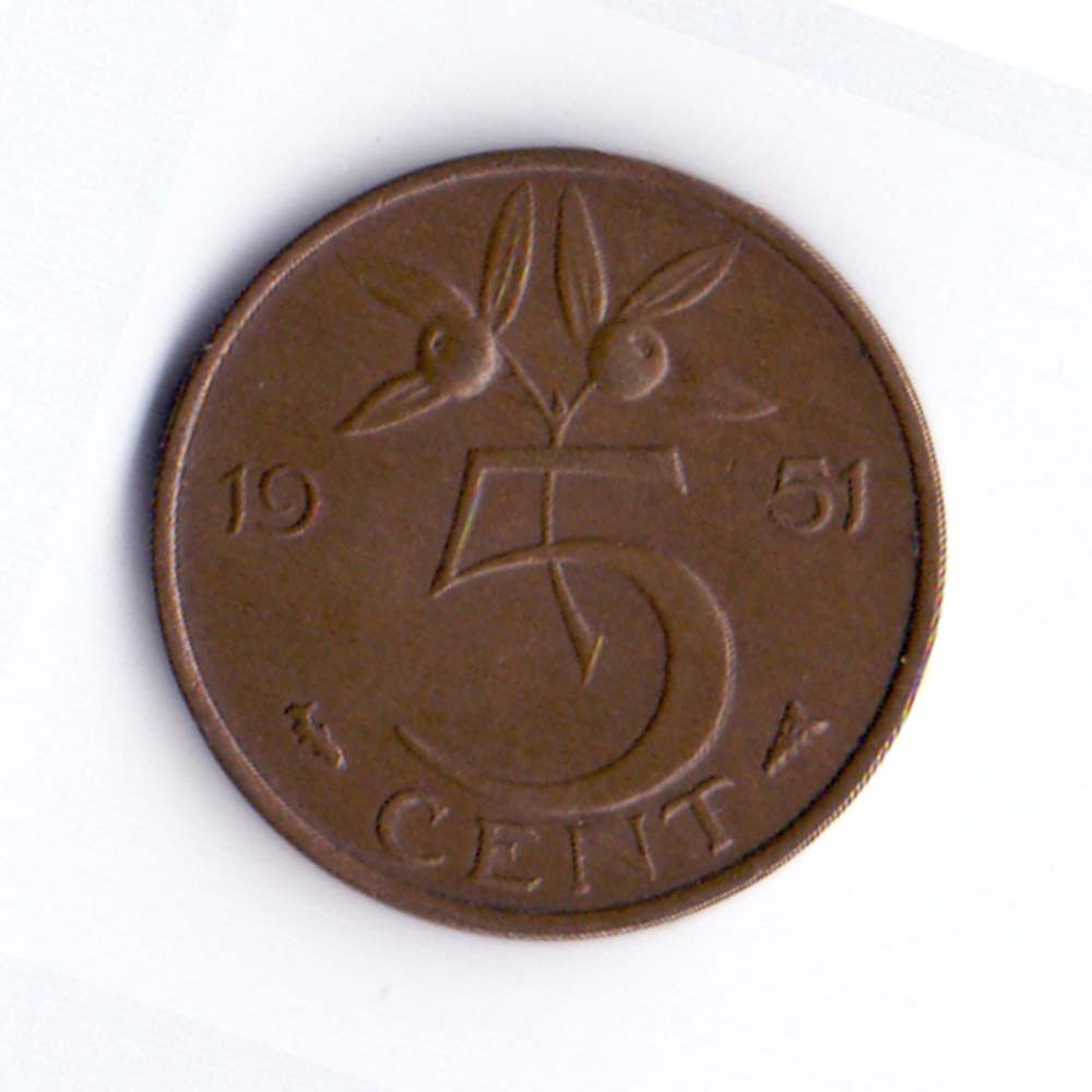 5 центов 1951 Нидерланды - 5 cent 1951 Netherlands
